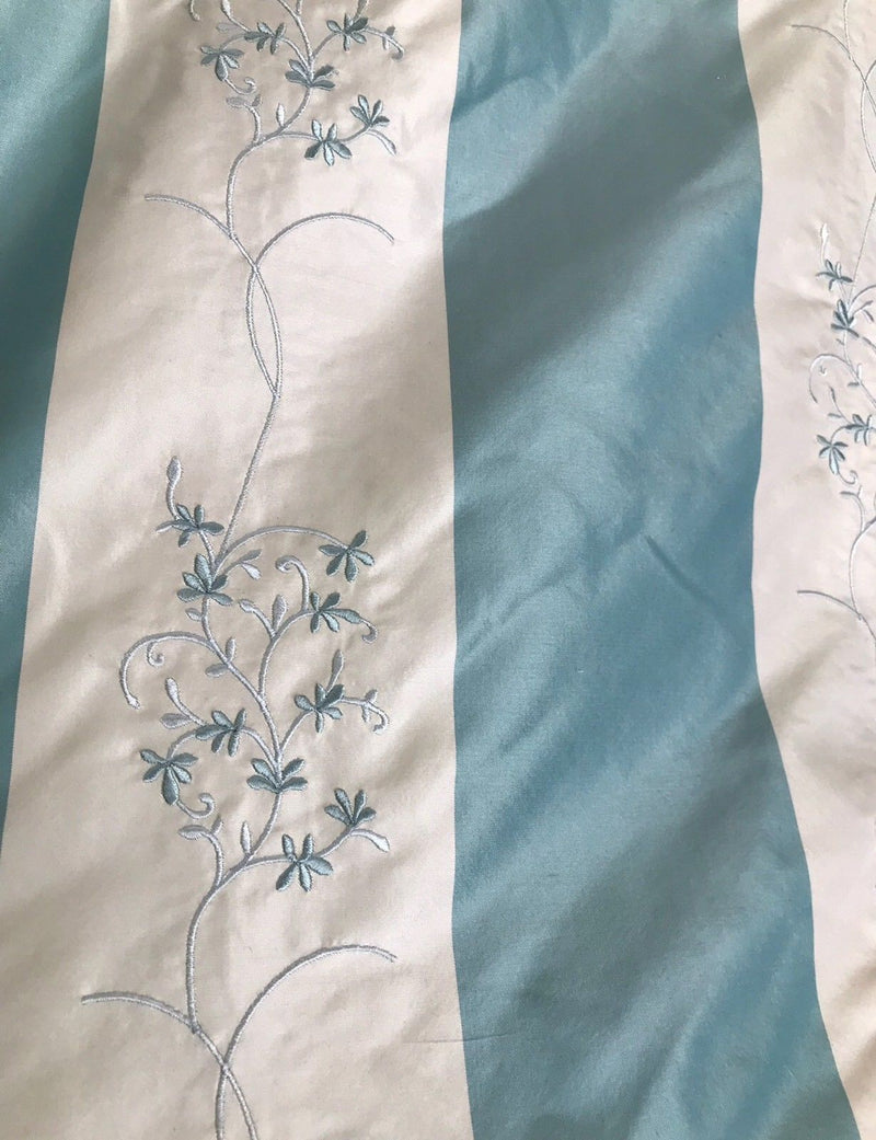 NEW! 100% Silk Taffeta Drapery Fabric Floral Embroidery Blue White Stripe - Fancy Styles Fabric Boutique