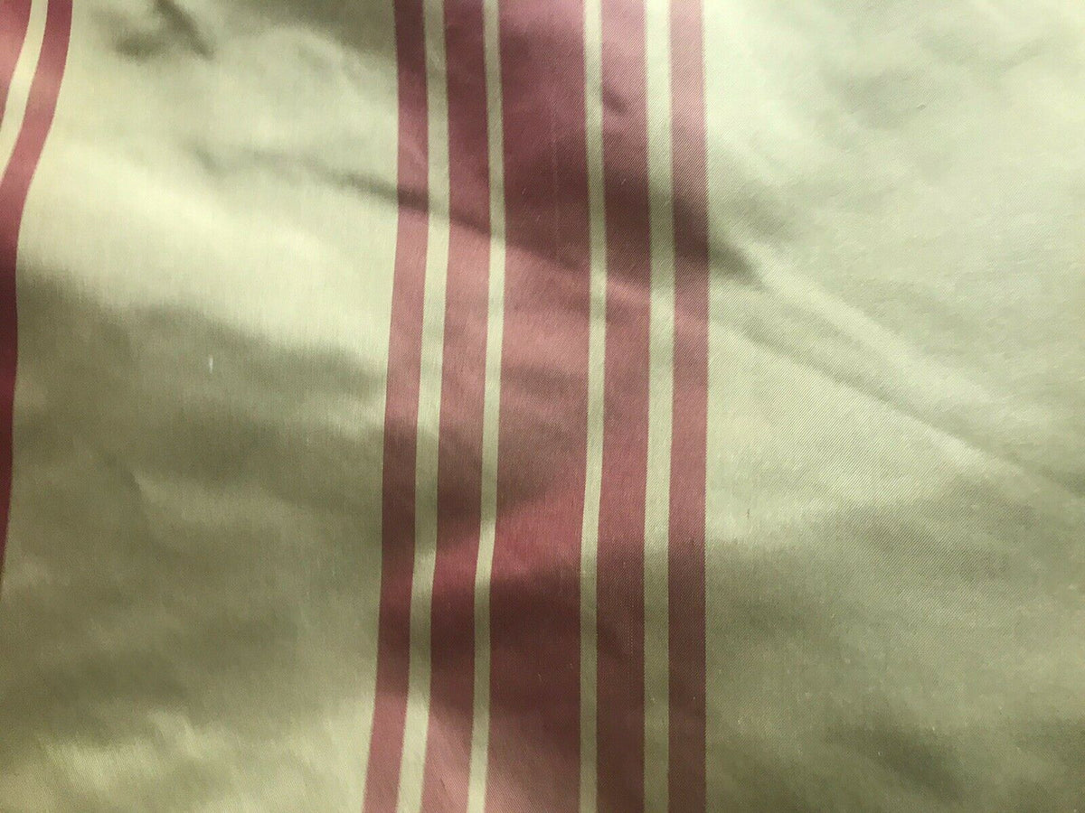 NEW Princess Vanessa Designer 100% Silk Taffeta Dupioni Stripes Fabric - Faded Green/Red 55” Wide - Fancy Styles Fabric Pierre Frey Lee Jofa Brunschwig & Fils