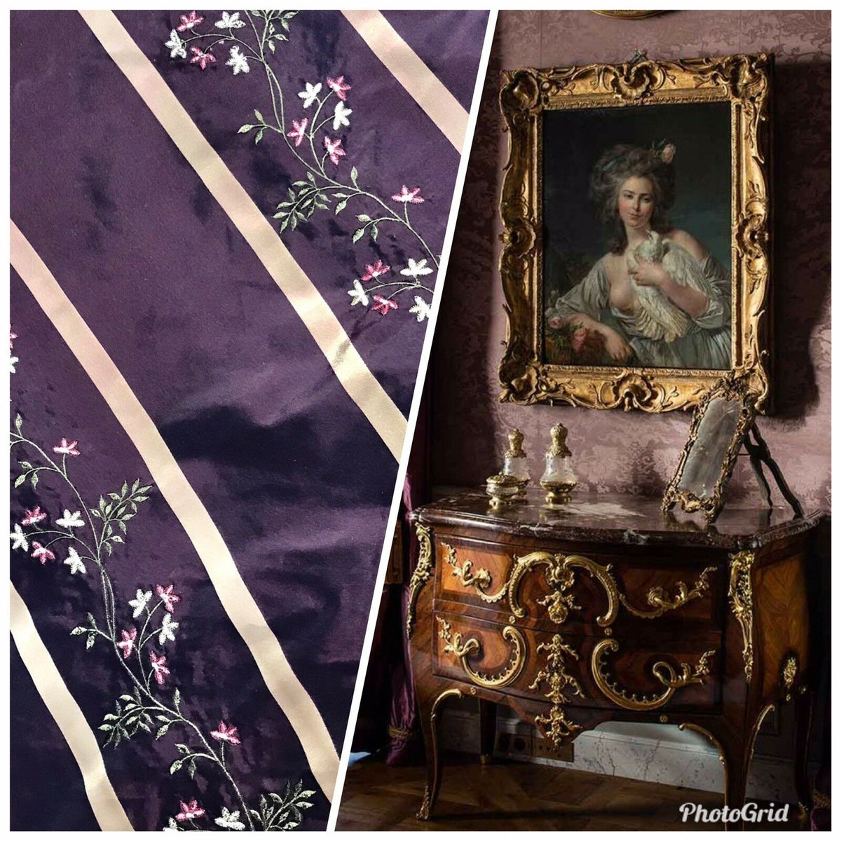 SALE! Princess Harriet Designer 100% Silk Taffeta Embroidery Fabric Purple 55” Wide - Fancy Styles Fabric Pierre Frey Lee Jofa Brunschwig & Fils