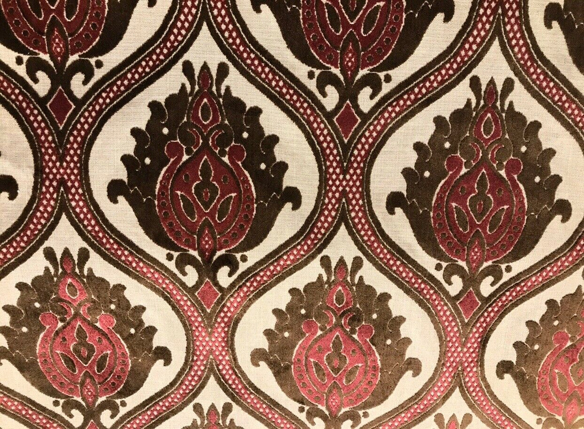 Dophin Jean Designer Belgium Burnout Damask Chenille Velvet Fabric Upholstery- Wine - Fancy Styles Fabric Pierre Frey Lee Jofa Brunschwig & Fils