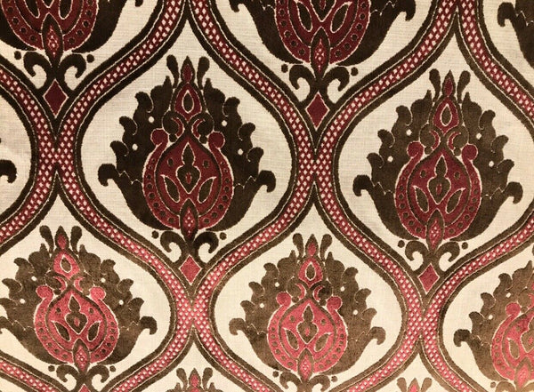 Dophin Jean Designer Belgium Burnout Damask Chenille Velvet Fabric Upholstery- Wine - Fancy Styles Fabric Pierre Frey Lee Jofa Brunschwig & Fils