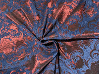 NEW Lady Emile Designer Damask Burnout Chenille Velvet Fabric - Blue & Metallic Red BTY - Fancy Styles Fabric Pierre Frey Lee Jofa Brunschwig & Fils