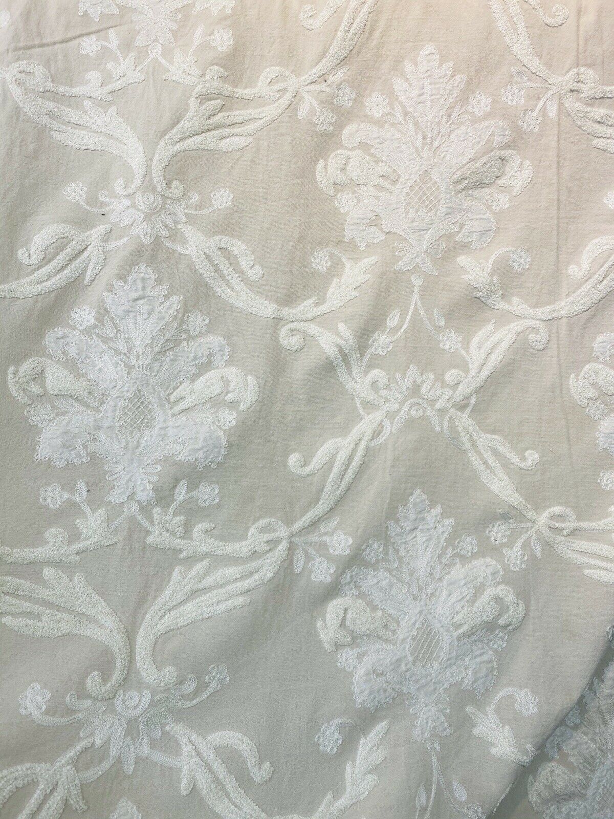 NEW! Lady Nora Novelty 100% Silk Fabric With Crewel Floral Embroidery- Ecru & White - Fancy Styles Fabric Pierre Frey Lee Jofa Brunschwig & Fils