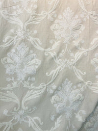 NEW! Lady Nora Novelty 100% Silk Fabric With Crewel Floral Embroidery- Ecru & White - Fancy Styles Fabric Pierre Frey Lee Jofa Brunschwig & Fils