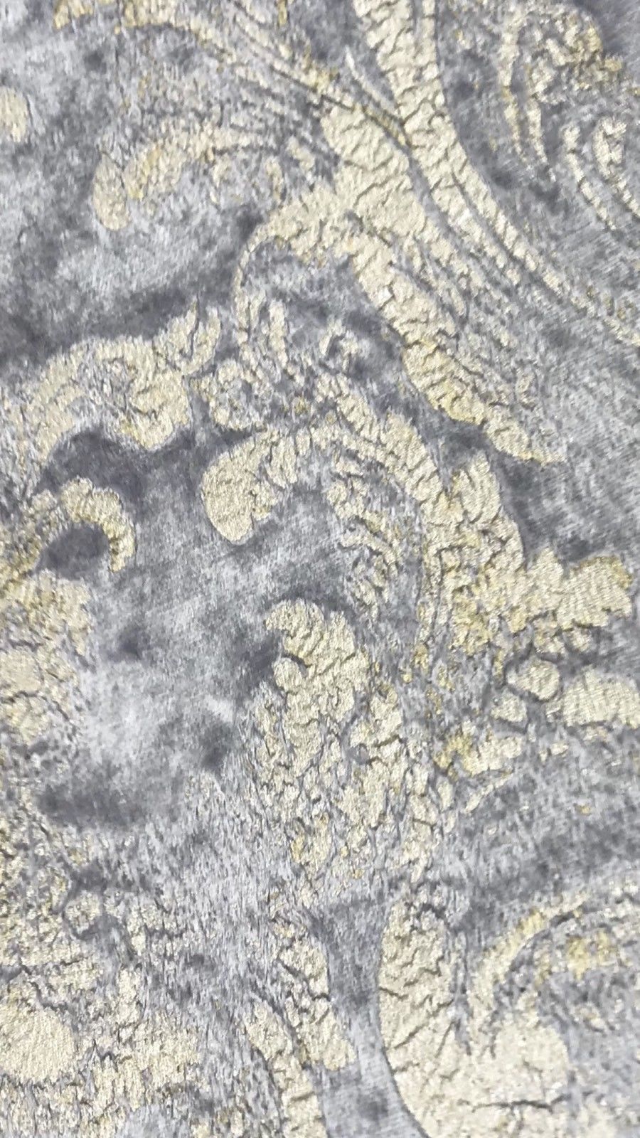 NEW! Burnout Antique Inspired Velvet Fabric Silver Lavender-Gray And Gold - Fancy Styles Fabric Pierre Frey Lee Jofa Brunschwig & Fils
