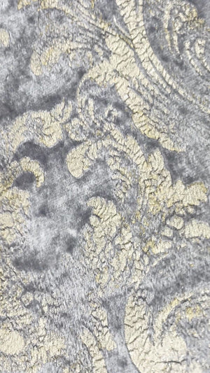 NEW! Burnout Antique Inspired Velvet Fabric Silver Lavender-Gray And Gold - Fancy Styles Fabric Pierre Frey Lee Jofa Brunschwig & Fils
