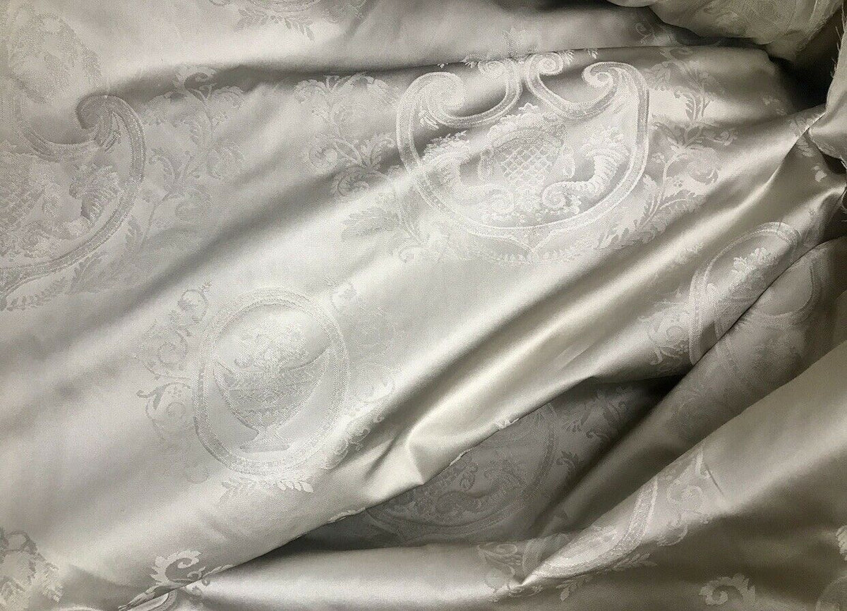 NEW! 100% Silk Jacquard Neoclassical Fabric - Tone On Tone Light Gray- Damask - Fancy Styles Fabric Pierre Frey Lee Jofa Brunschwig & Fils