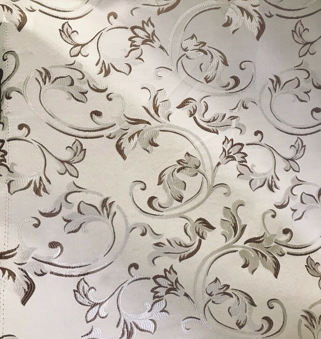 NEW Brocade Satin Fabric- Cream & Taupe- Floral Leaves Upholstery Neoclassical - Fancy Styles Fabric Pierre Frey Lee Jofa Brunschwig & Fils