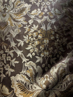 NEW Sir Ian 100% Silk Taffeta Dupioni Floral Brocade Damask Fabric -Brown - Fancy Styles Fabric Pierre Frey Lee Jofa Brunschwig & Fils