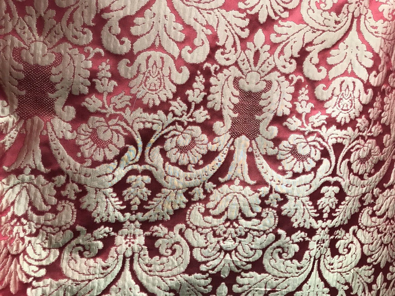 SWATCH- 100% Silk Taffeta Damask Interior Design Fabric - Rouge Red - Fancy Styles Fabric Boutique