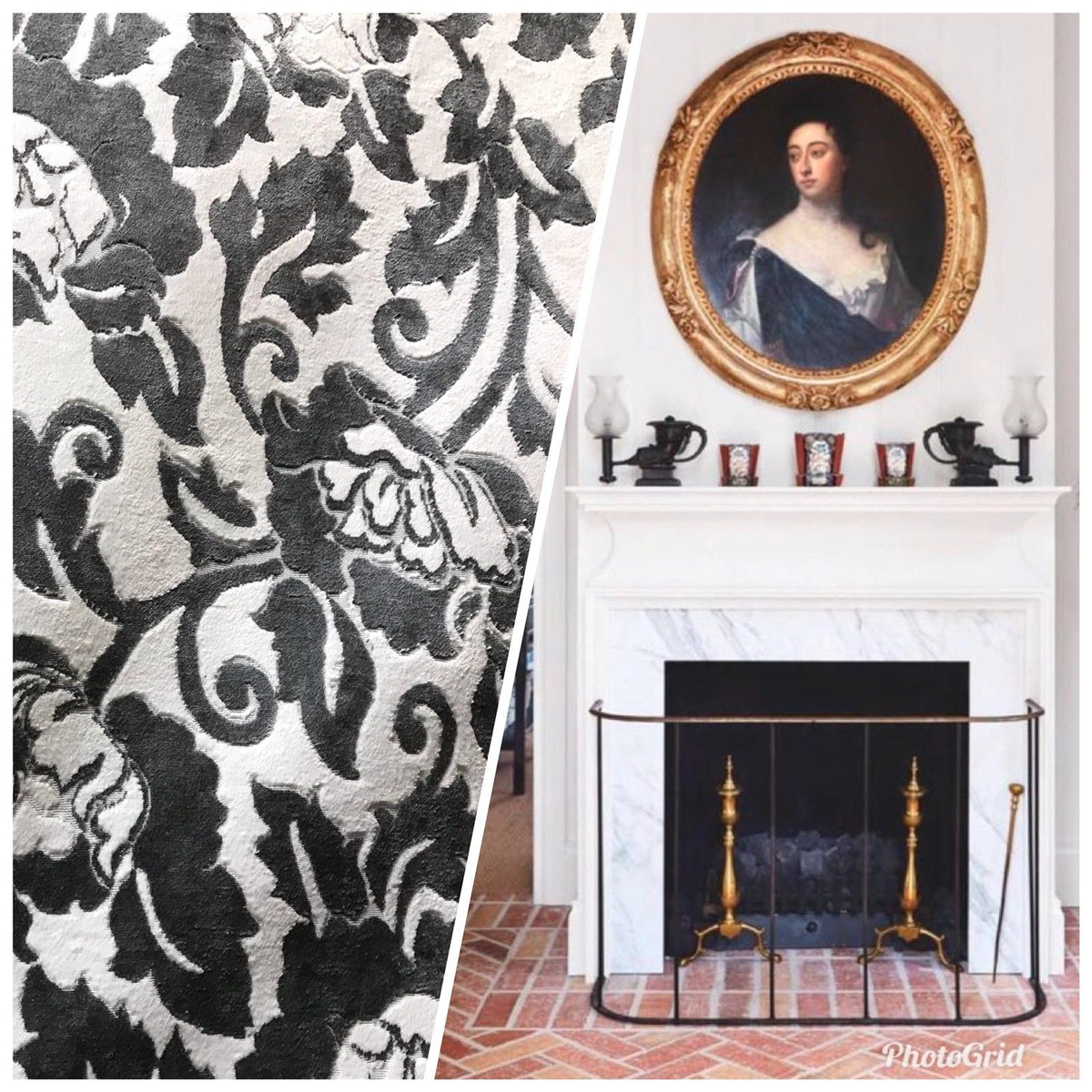 SWATCH Burnout Velvet Upholstery Fabric Floral Charcoal (almost Black) & White - Fancy Styles Fabric Boutique
