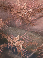 Beaded Peach & Coral Rhinestone Scalloped Edges Lace Mesh Floral Fabric - Fancy Styles Fabric Pierre Frey Lee Jofa Brunschwig & Fils