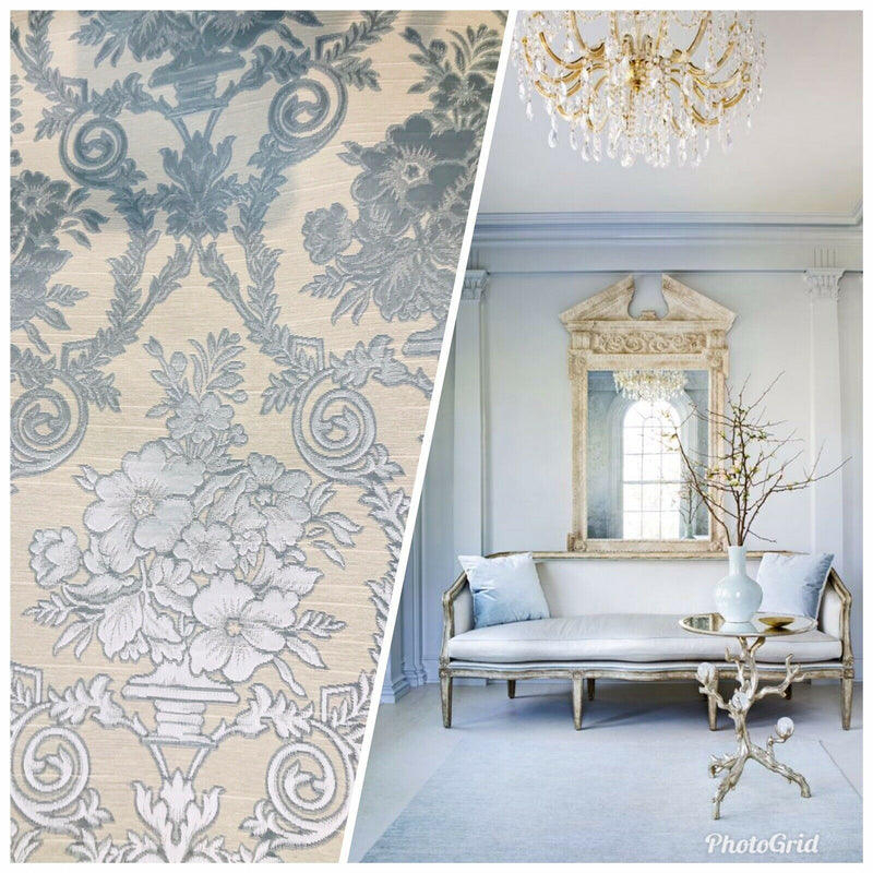 NEW! Lady Valerie Designer Brocade Satin Fabric - Yellow Neoclassical Floral Upholstery Damask - Fancy Styles Fabric Pierre Frey Lee Jofa Brunschwig & Fils