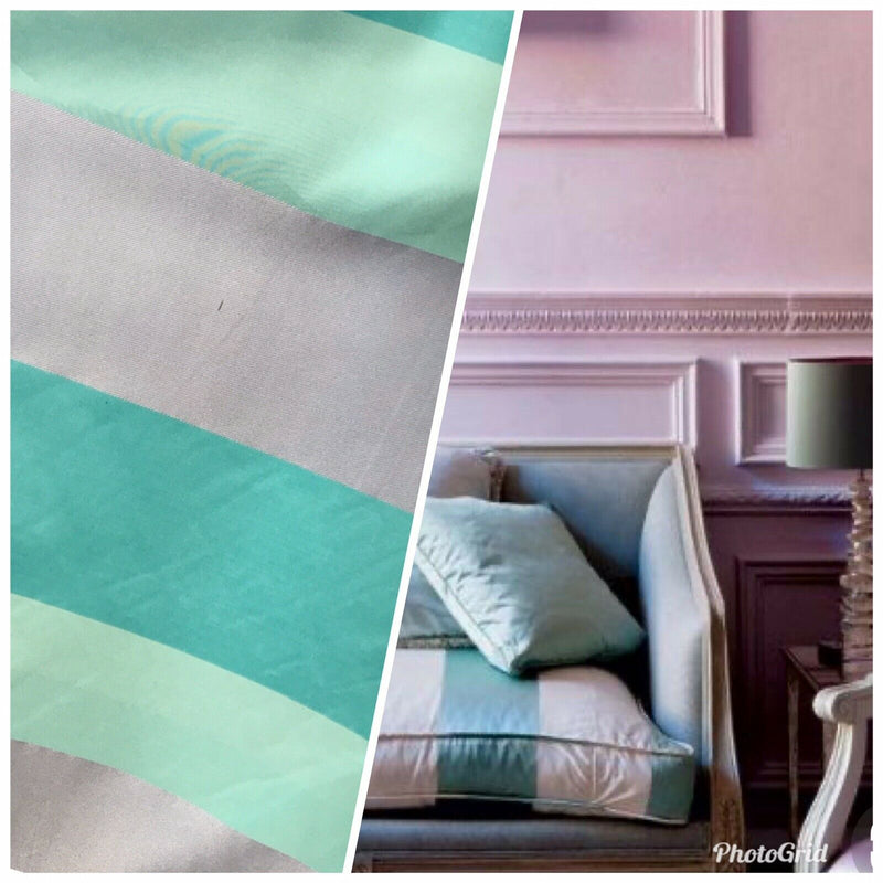NEW! Queen Kirsten 100% Silk Rib Taffeta Fabric With Aqua, Turquoise, Lilac Pastel Stripe - Fancy Styles Fabric Pierre Frey Lee Jofa Brunschwig & Fils