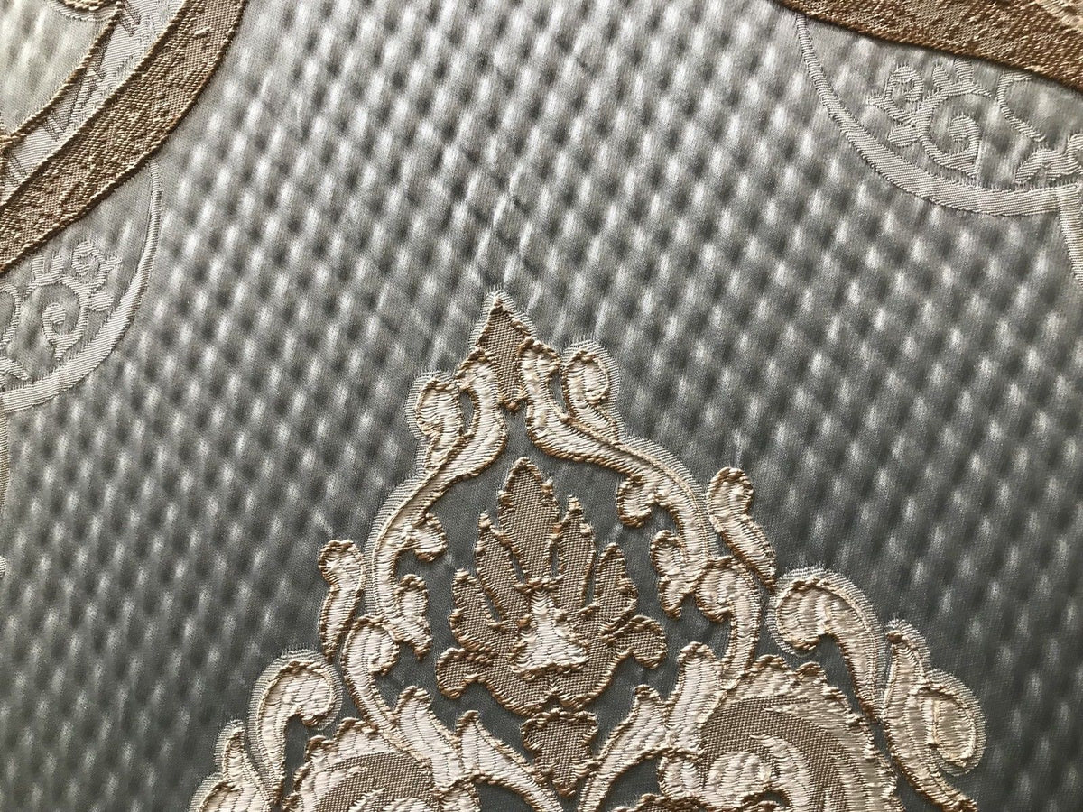 SWATCH Antique Inspired Eggshell Silver Blue Satin Brocade Upholstery Fabric - Fancy Styles Fabric Pierre Frey Lee Jofa Brunschwig & Fils