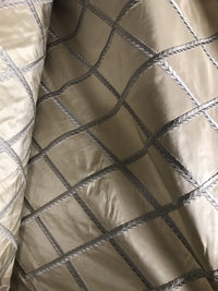NEW! SALE! 100% Silk Taffeta Embroidered Rope Motif Fabric - Beige & Gray - Fancy Styles Fabric Pierre Frey Lee Jofa Brunschwig & Fils