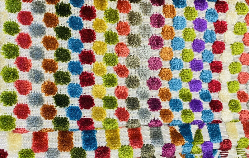 NEW! Novelty Burnout Polka Dot Chenille Upholstery Velvet Fabric -Multi Rainbow - Fancy Styles Fabric Pierre Frey Lee Jofa Brunschwig & Fils
