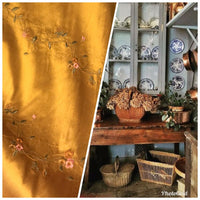 NEW! Duchess Rowena 100% Silk Dupioni Embroidery Floral Fabric- Copper Gold - Fancy Styles Fabric Pierre Frey Lee Jofa Brunschwig & Fils