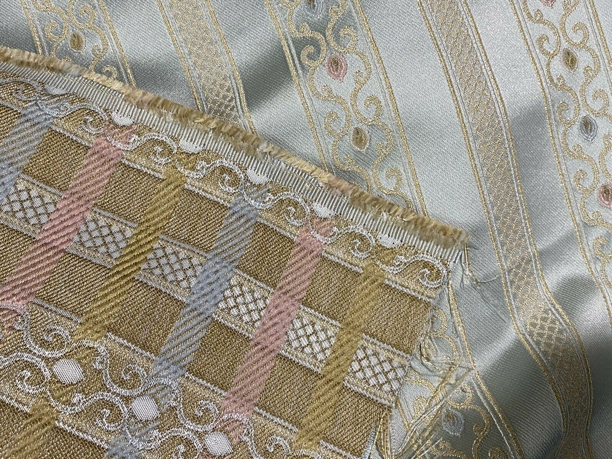 NEW Princess Avery Novelty Ritz Neoclassical Brocade Striped Satin Fabric - Louis Blue - Fancy Styles Fabric Pierre Frey Lee Jofa Brunschwig & Fils