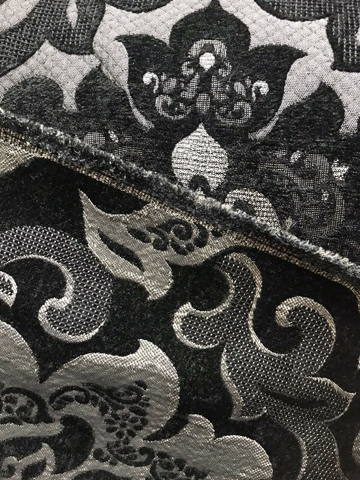 NEW Queen Allyson Designer Velvet Chenille Quilted Damask Burnout Upholstery Fabric - Black - Fancy Styles Fabric Pierre Frey Lee Jofa Brunschwig & Fils