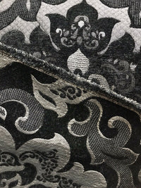 NEW Queen Allyson Designer Velvet Chenille Quilted Damask Burnout Upholstery Fabric - Black - Fancy Styles Fabric Pierre Frey Lee Jofa Brunschwig & Fils