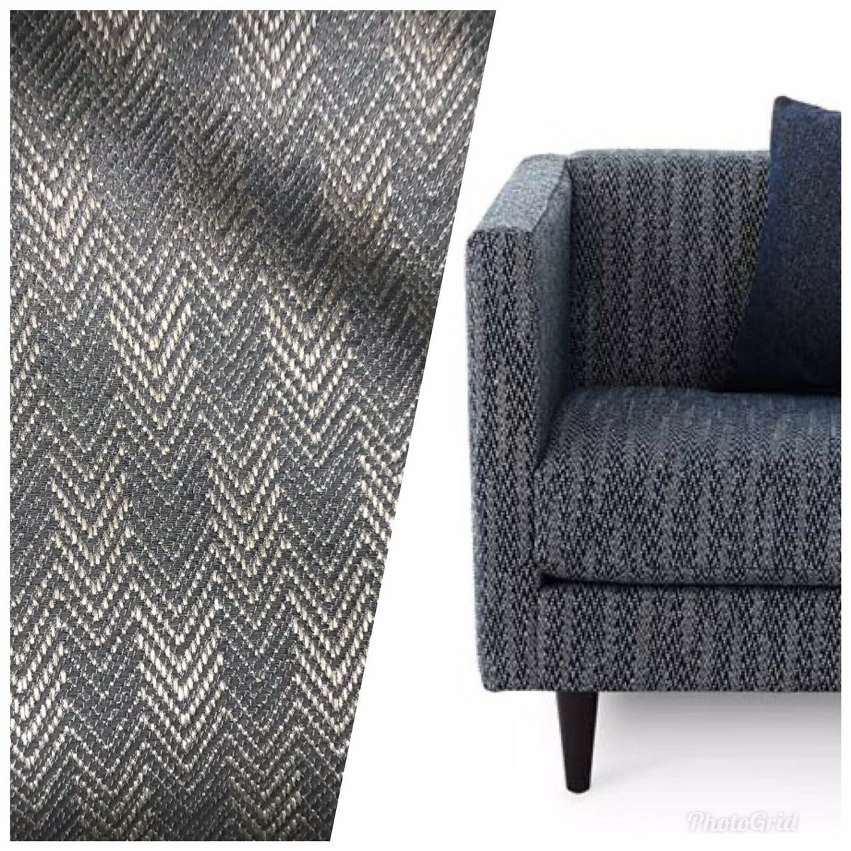 Countess Claire Designer Upholstery Herringbone Chevron Pattern Tweed Fabric -Blue-Gray - Fancy Styles Fabric Pierre Frey Lee Jofa Brunschwig & Fils