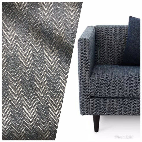 Countess Claire Designer Upholstery Herringbone Chevron Pattern Tweed Fabric -Blue-Gray - Fancy Styles Fabric Pierre Frey Lee Jofa Brunschwig & Fils