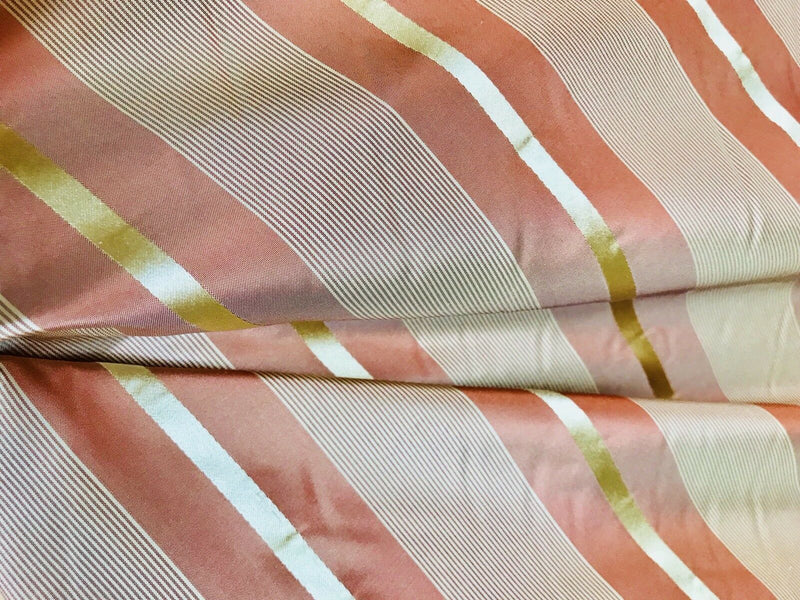 NEW! Lady Lynette SALE! 100% Silk Taffeta Muted Red And Gold Stripes Fabric- 55” Wide - Fancy Styles Fabric Pierre Frey Lee Jofa Brunschwig & Fils
