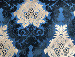 Designer Italian Burnout Damask Chenille Velvet Fabric Blue Ivory- Upholstery - Fancy Styles Fabric Pierre Frey Lee Jofa Brunschwig & Fils