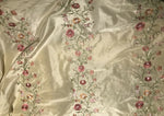 1 Yard Remnant- Designer 100% Silk Dupioni Embroidery Floral Fabric- Beige - Fancy Styles Fabric Pierre Frey Lee Jofa Brunschwig & Fils