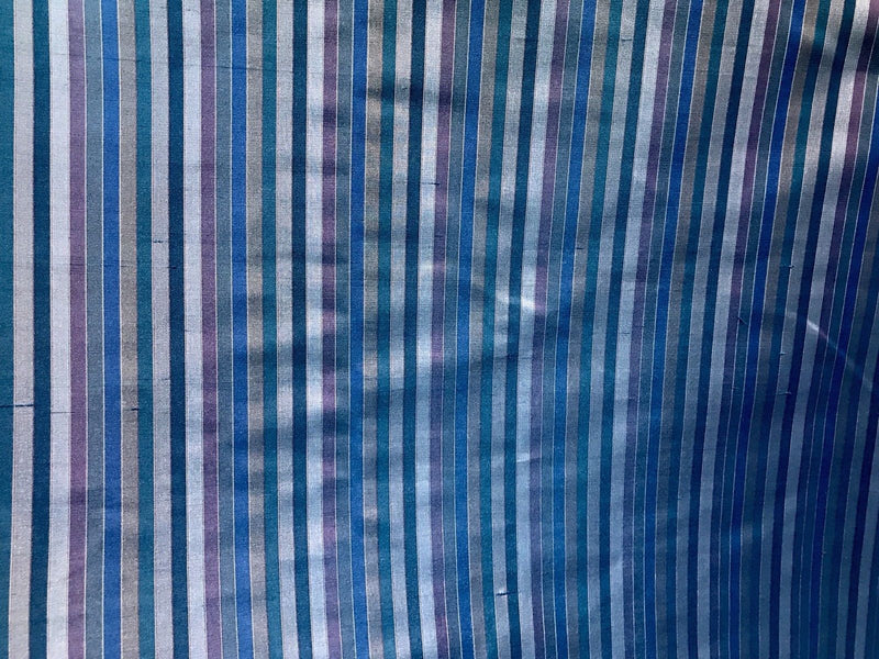 NEW 100% Silk Taffeta Fabric Blue Multicolor Stripes - Fancy Styles Fabric Pierre Frey Lee Jofa Brunschwig & Fils