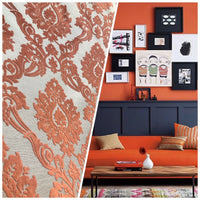 NEW Duke Raphael Designer Velvet Chenille Burnout Damask Upholstery Fabric - Orange - Fancy Styles Fabric Pierre Frey Lee Jofa Brunschwig & Fils
