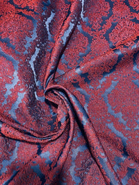 NEW Princess Giselle Designer Damask Satin Drapery Upholstery Fabric - Electric Red & Navy Blue - Fancy Styles Fabric Pierre Frey Lee Jofa Brunschwig & Fils