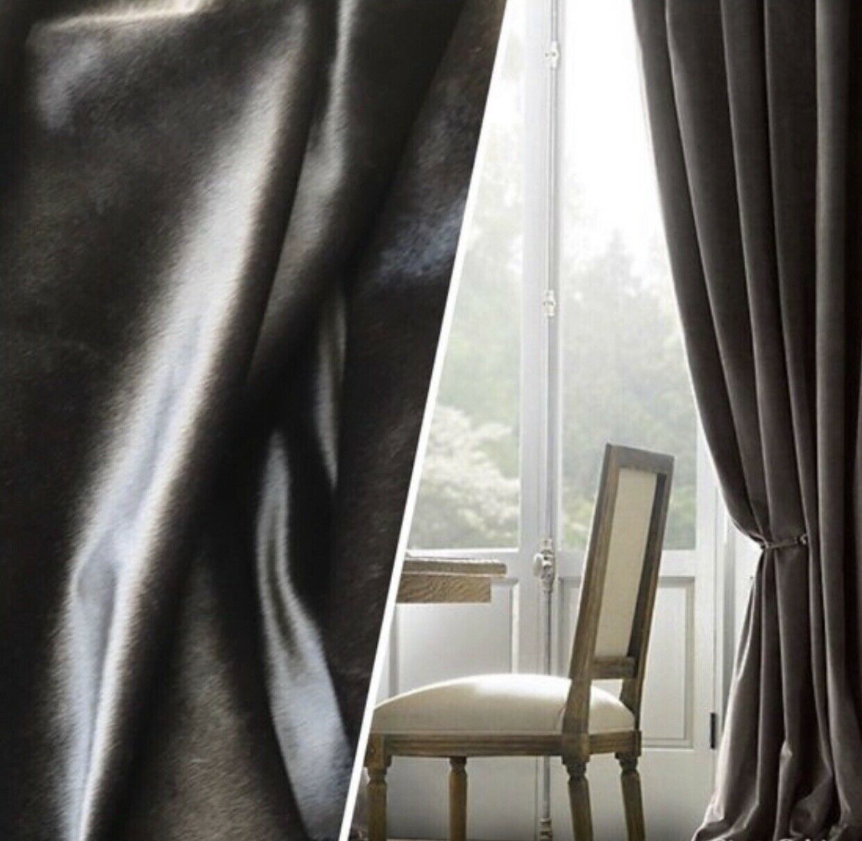 Designer Velvet Drapery Fabric -Dark Grey- By The Yard