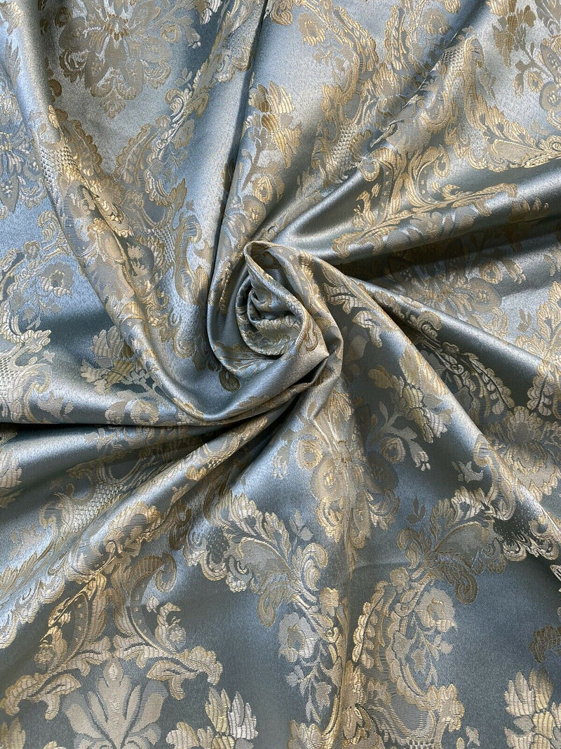 NEW! Prince Lucas Designer Brocade Jacquard Fabric- Antique Duck Egg Blue Gold- Damask - Fancy Styles Fabric Pierre Frey Lee Jofa Brunschwig & Fils