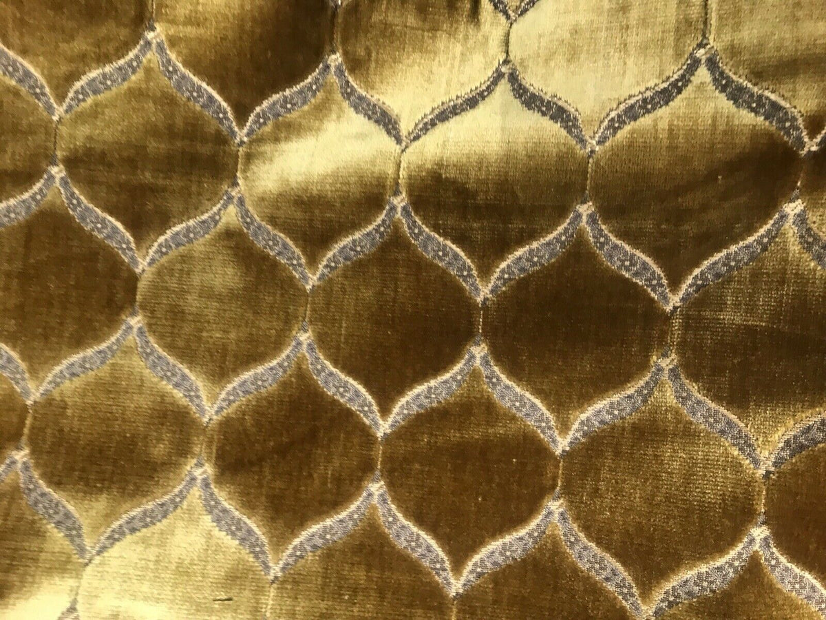 King Mark Novelty Designer Italian Burnout Geometric Velvet Fabric - Upholstery- BTY Gold - Fancy Styles Fabric Pierre Frey Lee Jofa Brunschwig & Fils