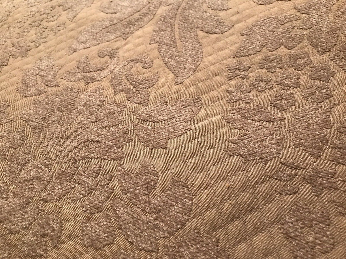 SWATCH Quilted Burnout Chenille Velvet Fabric- Taupe And Gold- Upholstery - Fancy Styles Fabric Pierre Frey Lee Jofa Brunschwig & Fils
