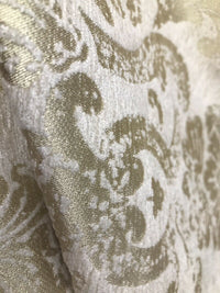 Lord Augustin Designer Velvet Chenille Burnout Damask Upholstery Fabric - Cream & Gold - Fancy Styles Fabric Pierre Frey Lee Jofa Brunschwig & Fils