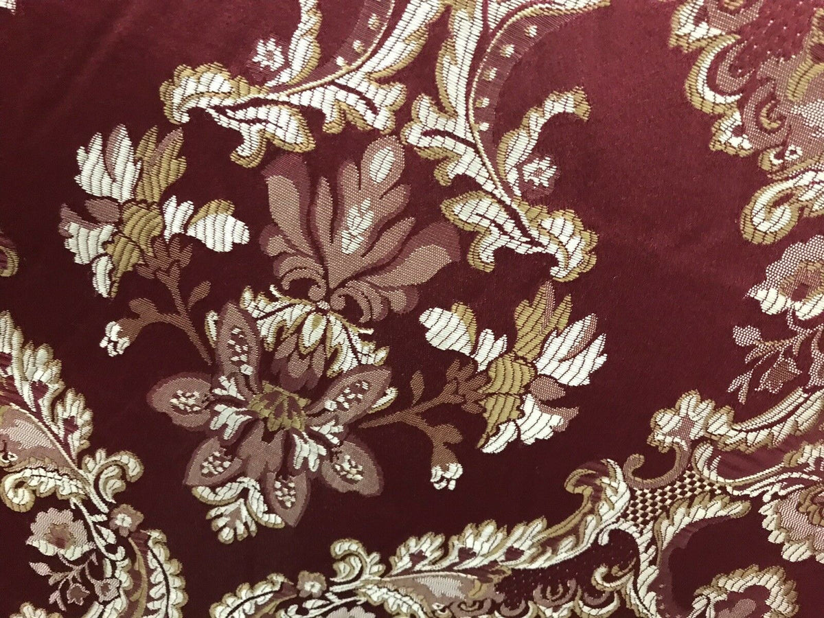 NEW SALE! Prince Lucas Designer Brocade Jacquard Fabric- Burgundy Floral- Upholstery Damask - Fancy Styles Fabric Pierre Frey Lee Jofa Brunschwig & Fils