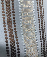 Sir Bradley Designer Brocade Satin Fabric- Pale Blue, Brown, Gold Stripes Neoclassical G1 - Fancy Styles Fabric Pierre Frey Lee Jofa Brunschwig & Fils
