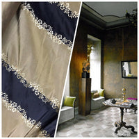 NEW! Lady Kristen 100% Silk Taffeta Embroidered Stripe Floral Fabric- Khaki Black Gold - Fancy Styles Fabric Pierre Frey Lee Jofa Brunschwig & Fils