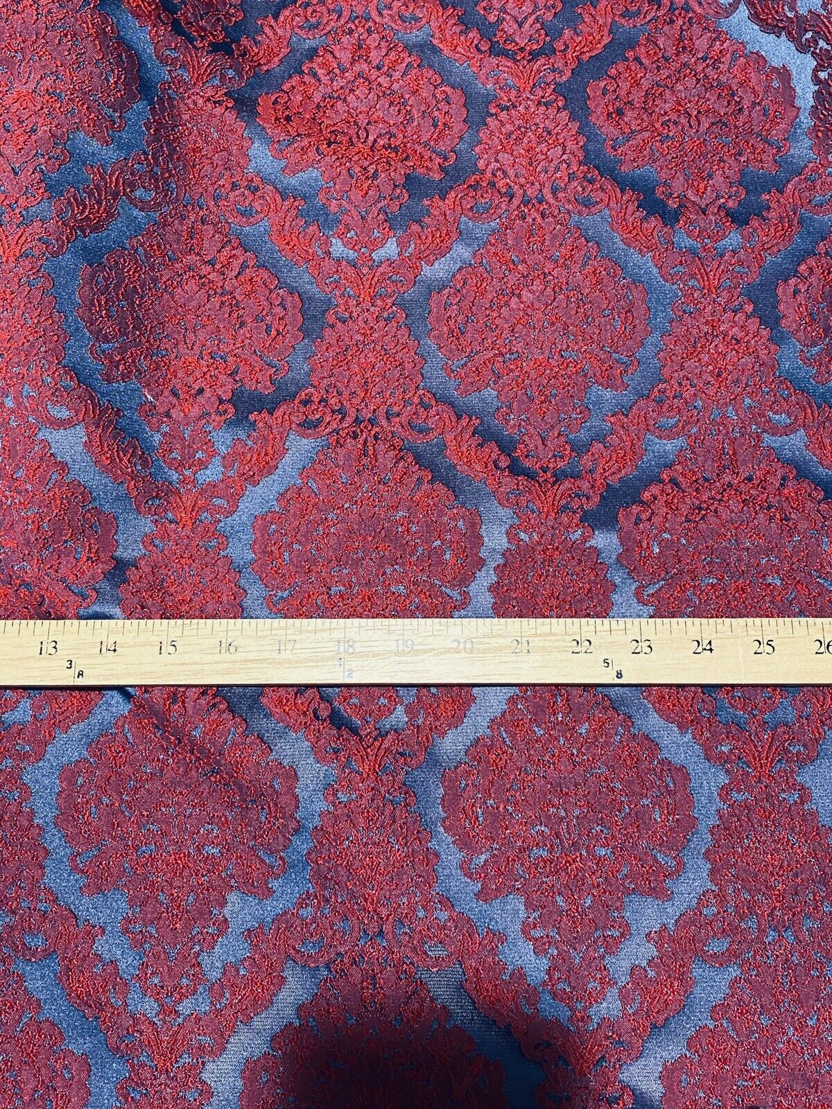 NEW Princess Giselle Designer Damask Satin Drapery Upholstery Fabric - Electric Red & Navy Blue - Fancy Styles Fabric Pierre Frey Lee Jofa Brunschwig & Fils