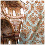 NEW 100% Silk Taffeta Fabric Aqua Light Teal With Bronze Embroidery - Fancy Styles Fabric Pierre Frey Lee Jofa Brunschwig & Fils