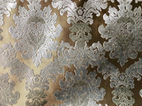 SWATCH Designer Italian Burnout Damask Chenille Blue Bronze Fabric Upholstery - Fancy Styles Fabric Boutique