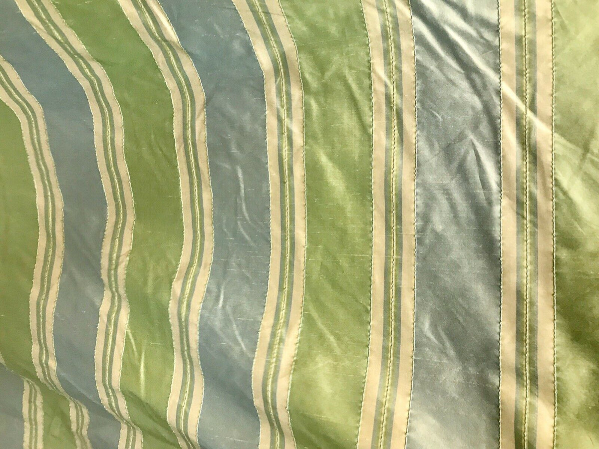 NEW Lady Marianne Designer 100% Silk Dupioni Stripes Embroidery Fabric - Blue Green 55” Wide - Fancy Styles Fabric Pierre Frey Lee Jofa Brunschwig & Fils