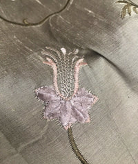 NEW! 100% Silk Dupioni Embroidered Velvet Floral Fabric- Grey Taupe Lavender BTY - Fancy Styles Fabric Pierre Frey Lee Jofa Brunschwig & Fils