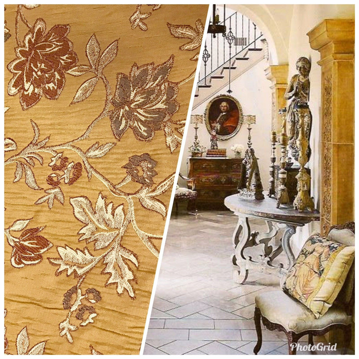 NEW Designer Jacquard Brocade Damask Upholstery Fabric- Mustard Yellow - Fancy Styles Fabric Boutique