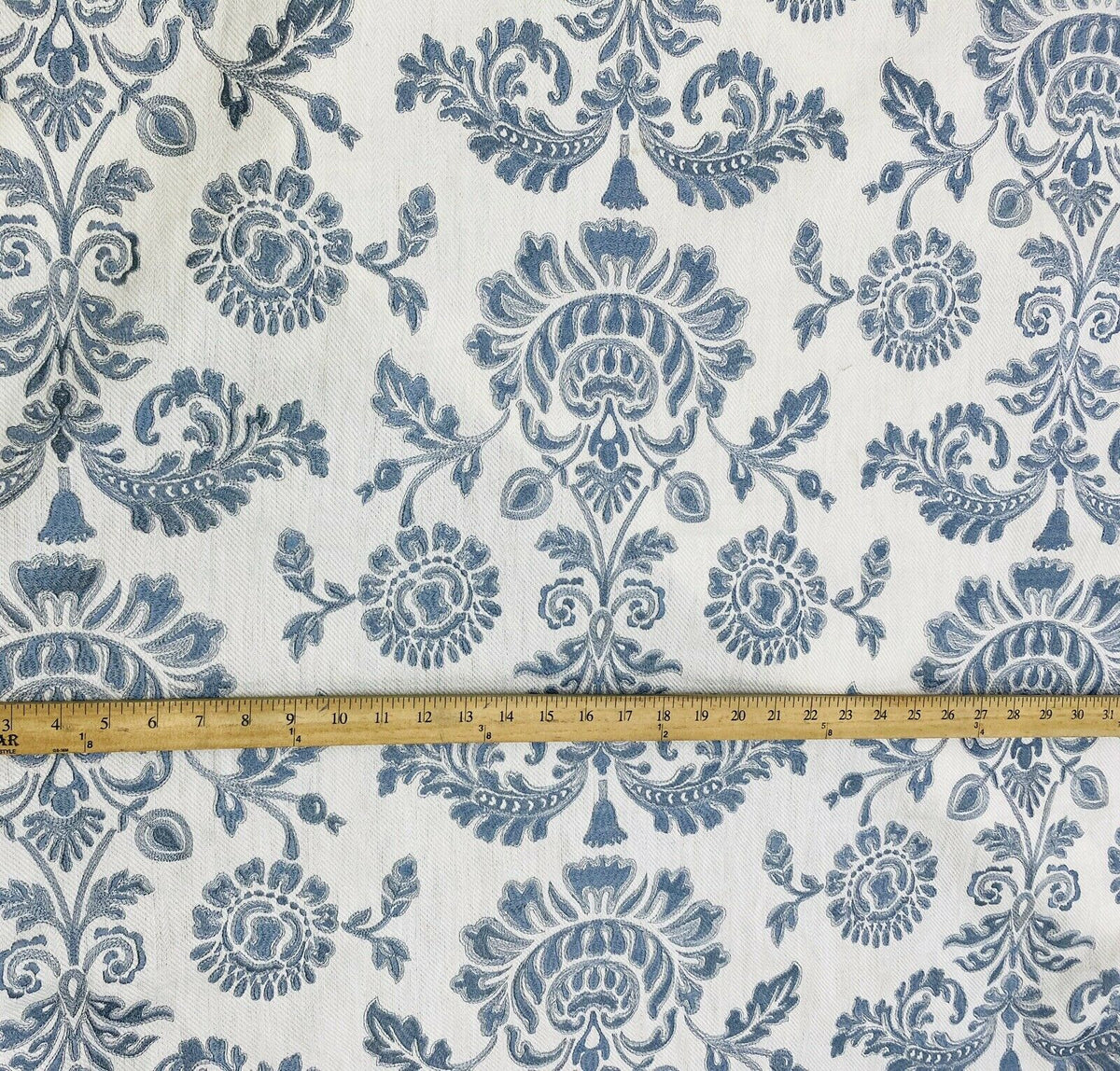 NEW! Novelty 100% Cotton Fabric Floral Damask Embroidery- Blue & White - Fancy Styles Fabric Pierre Frey Lee Jofa Brunschwig & Fils