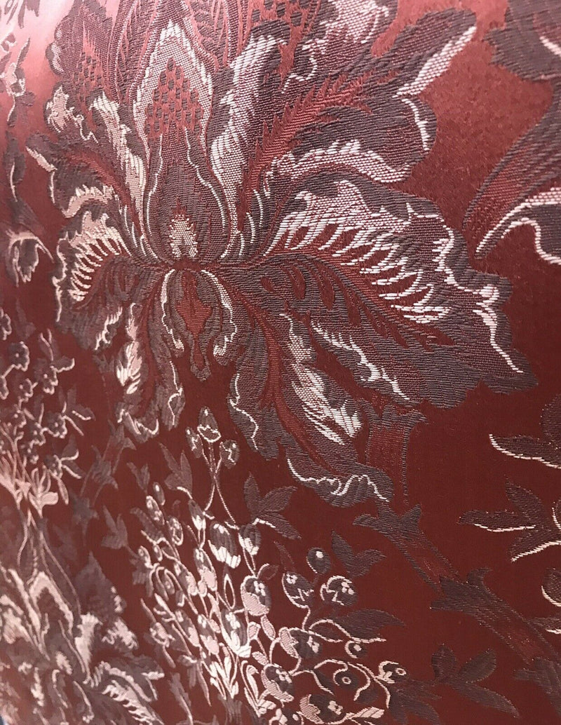 Duke Gary Designer Brocade Satin Damask Floral Fabric- Rust Red - Upholstery G4 - Fancy Styles Fabric Pierre Frey Lee Jofa Brunschwig & Fils
