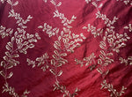 NEW 100% Silk Dupioni Embroidery Floral Leaves Fabric- Red And Gold- 55” Wide - Fancy Styles Fabric Pierre Frey Lee Jofa Brunschwig & Fils